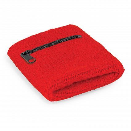 Red Wrist Sweat Band with Pocket