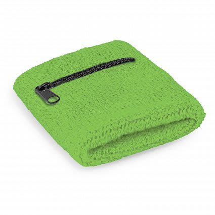 Bright Green Wrist Sweat Band with Pocket