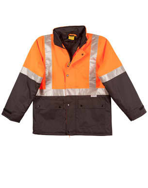 Orange/Navy Hi-Vis Two Tone Rain Proof Jacket With Quilt Lining