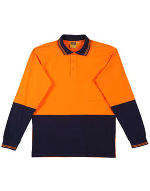 Orange/Navy Cotton Jersey Two Tone Long Sleeve Safety Polo