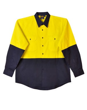 Yellow/Navy Long-Sleeved Safety Shirt - 100% Cotton Drill 