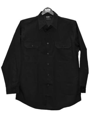 Black Cotton Work Shirt with Long Sleeves