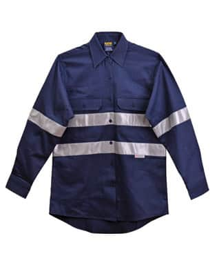 Navy Women's Cotton Drill Work Shirt With 3M Tapes