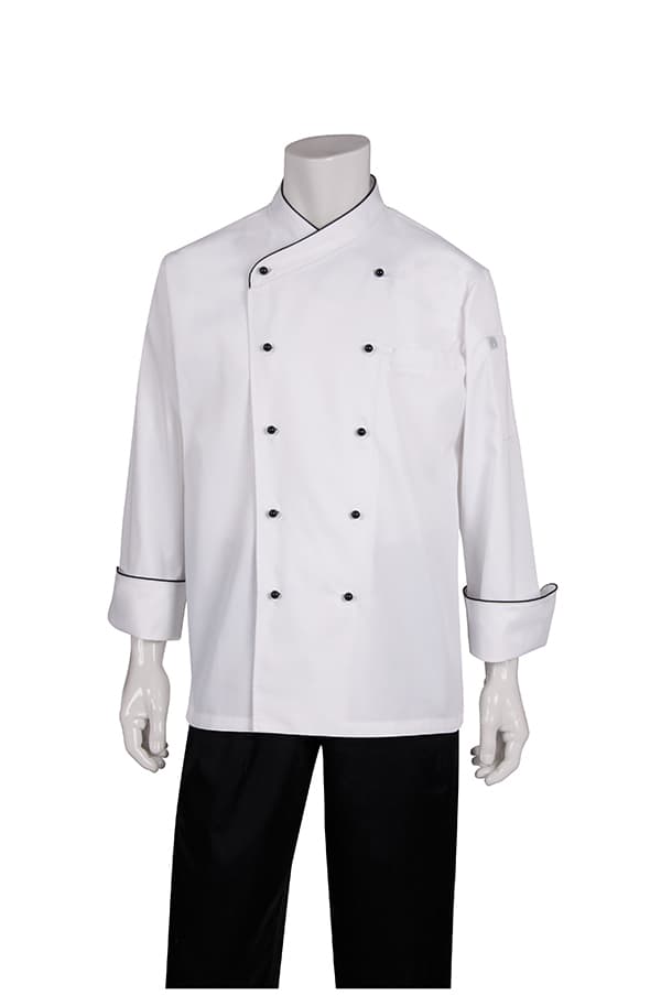 White/Black Coogee Classic Chef Jacket with Black Piping