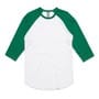 White/Kelly Green 3/4 Unisex Raglan Cotton Tee 