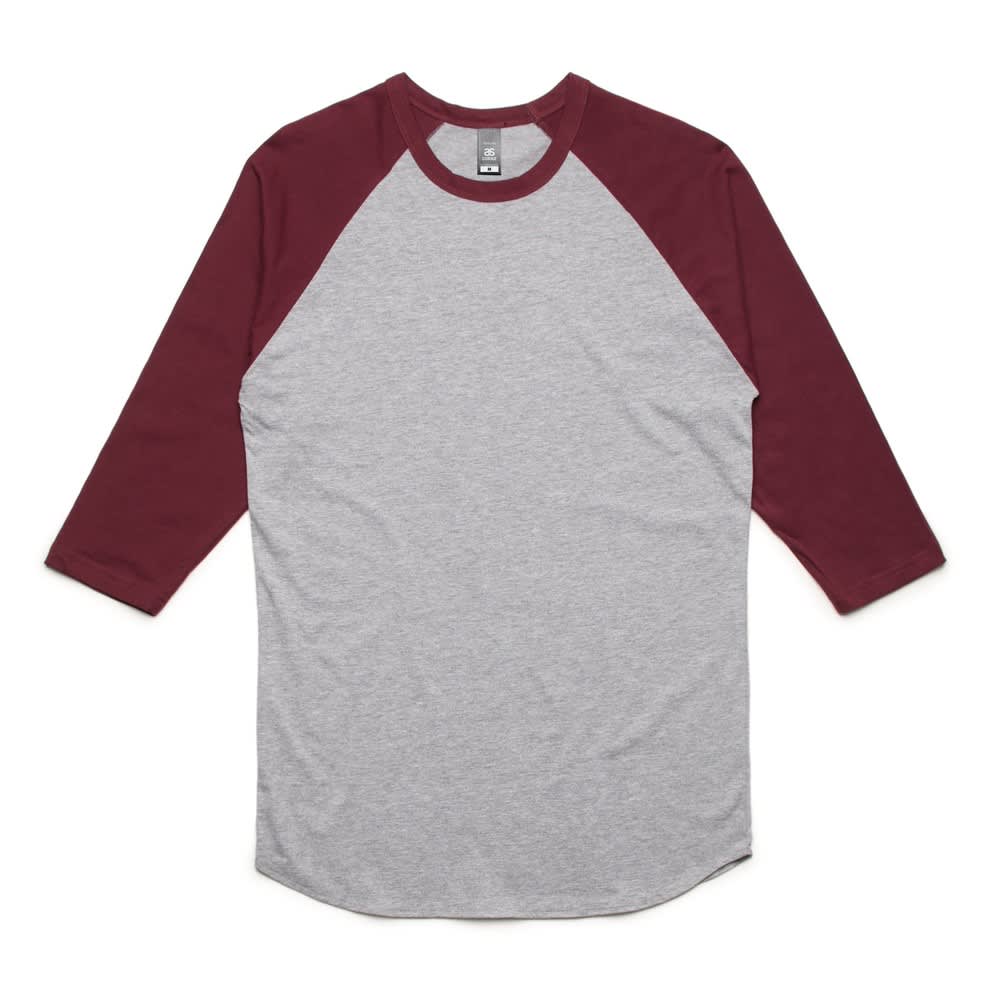 Grey Marle/Burgundy 3/4 Unisex Raglan Cotton Tee 