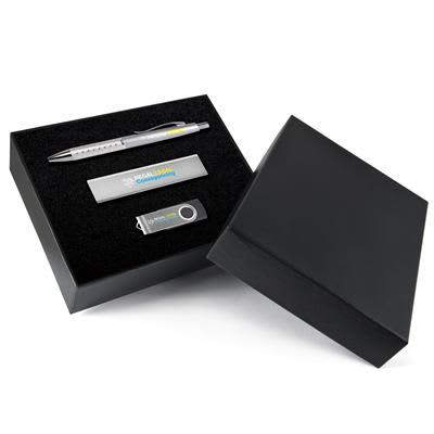 Superior Gift Set - Bling Pen Velocity Power Bank Swivel Flash Drive