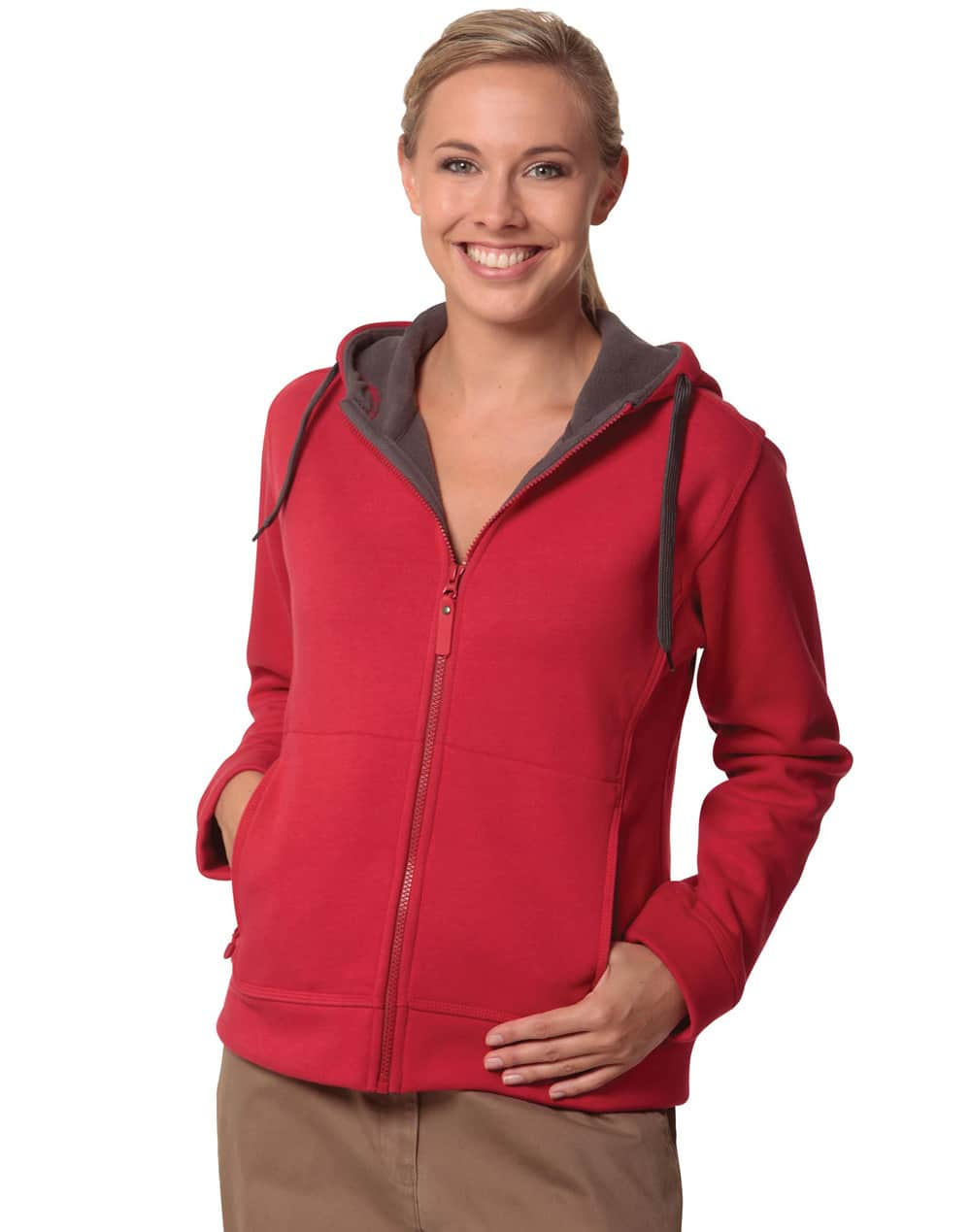 Red/Charcoal Contrast Bonded Fleece Hoodie - Ladies and Mens