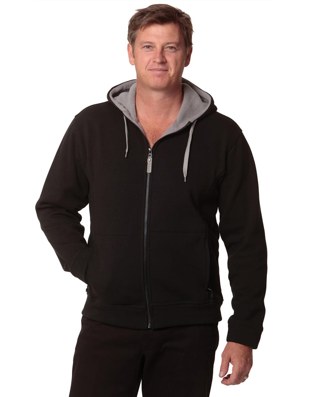 Black/Grey Contrast Bonded Fleece Hoodie - Ladies and Mens