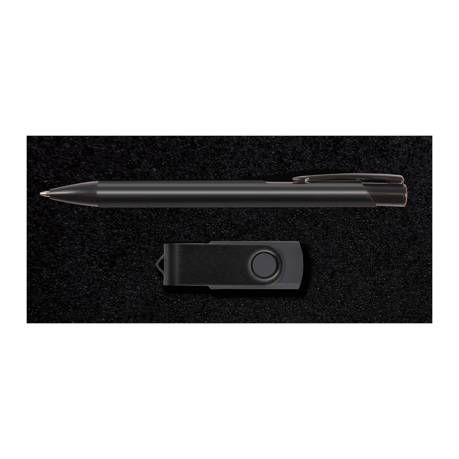 Black Style Gift Set - Napier Pen Black and Swivel Flash Drive