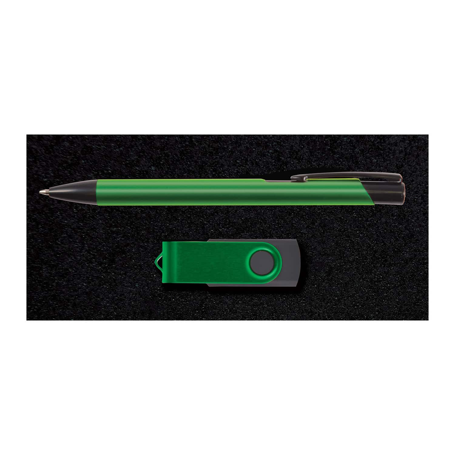 Green Style Gift Set - Napier Pen Black and Swivel Flash Drive