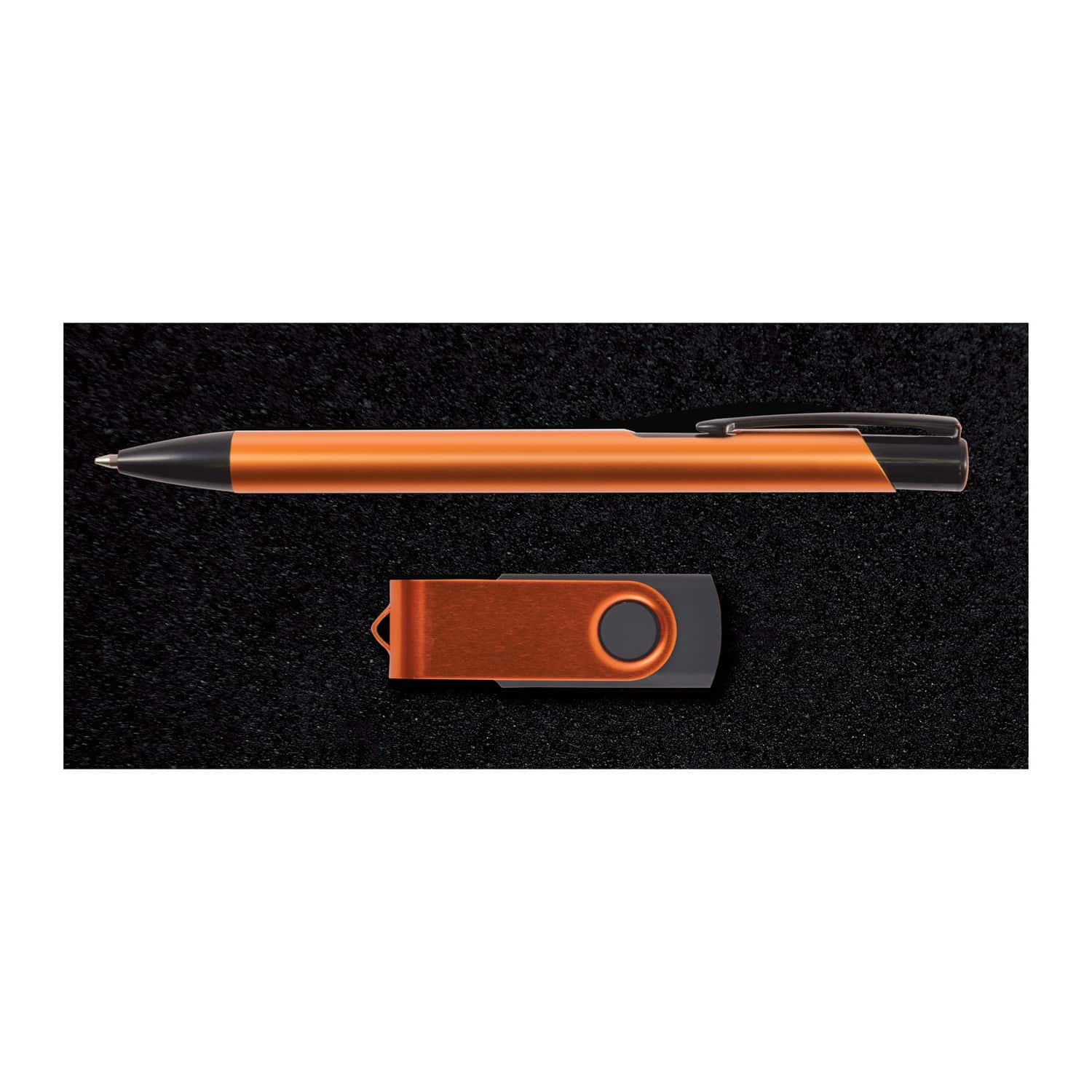 Orange Style Gift Set - Napier Pen Black and Swivel Flash Drive