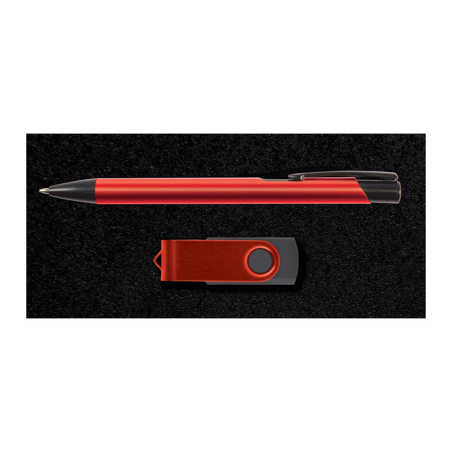 Red Style Gift Set - Napier Pen Black and Swivel Flash Drive