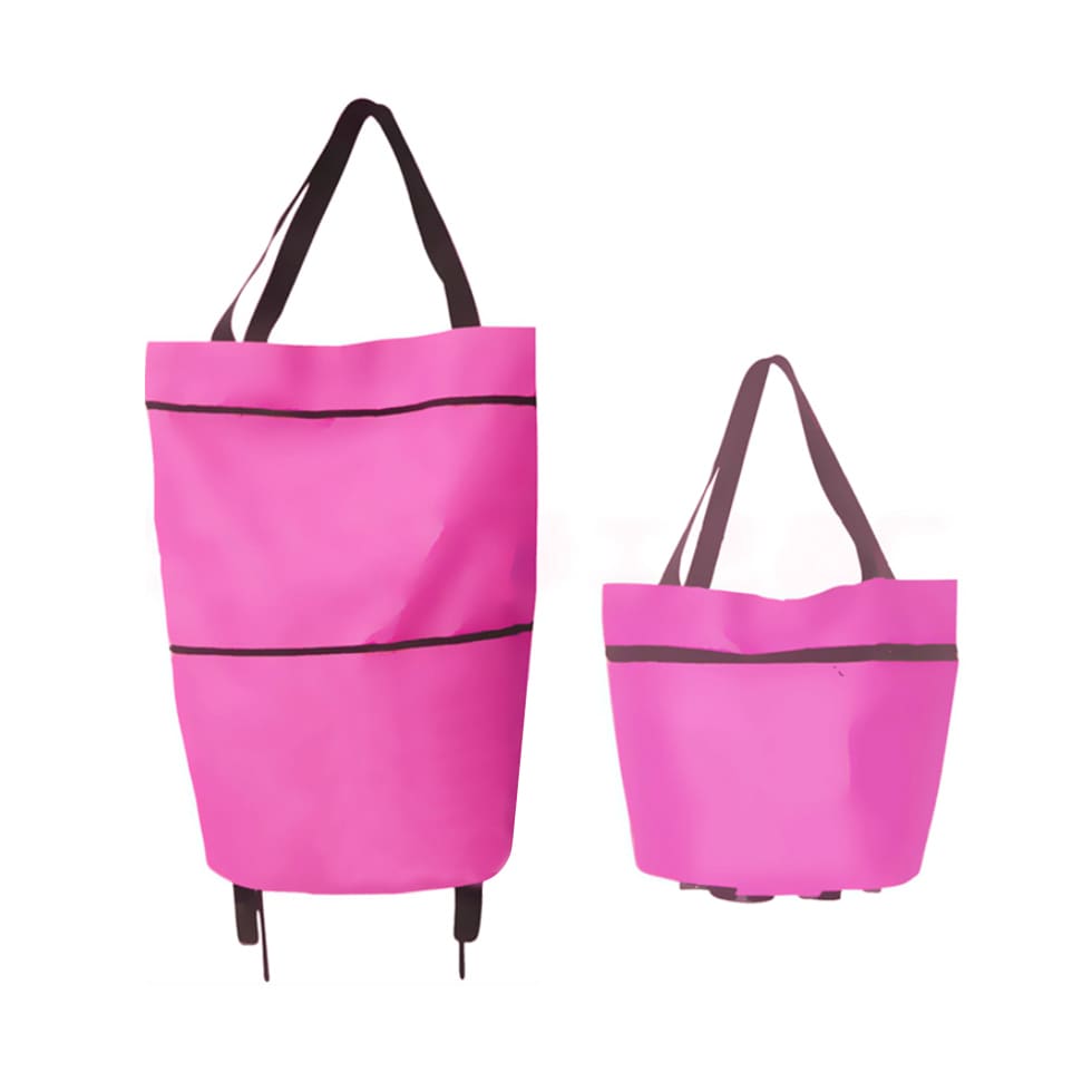 Rose Pink 2 in 1 Collapsible Shopping Trolley Bag