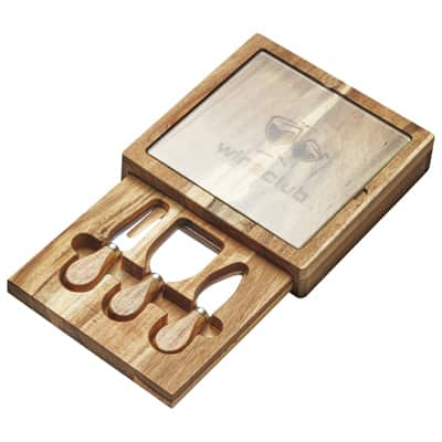 Acacia Braemar Glass Cheese Board &amp; Knife Set