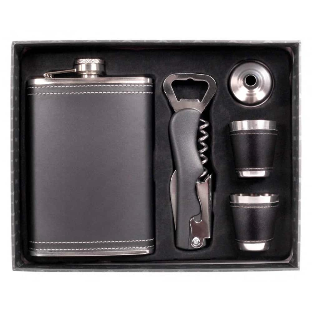 Black Portree Hip Flask Gift Set