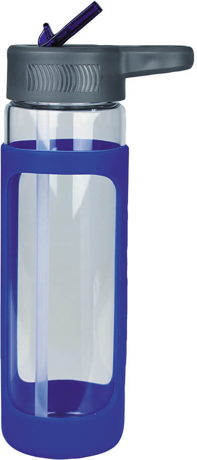 Blue Uber 600ml Glass Drink Bottle with Sipper