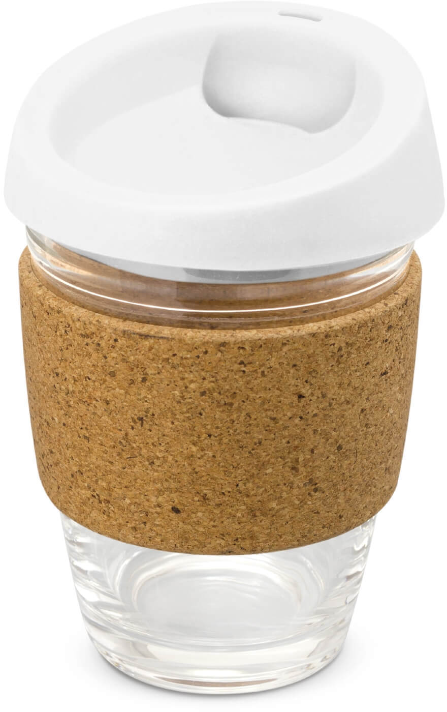 White Urban Glass Coffee Cup with Cork Band