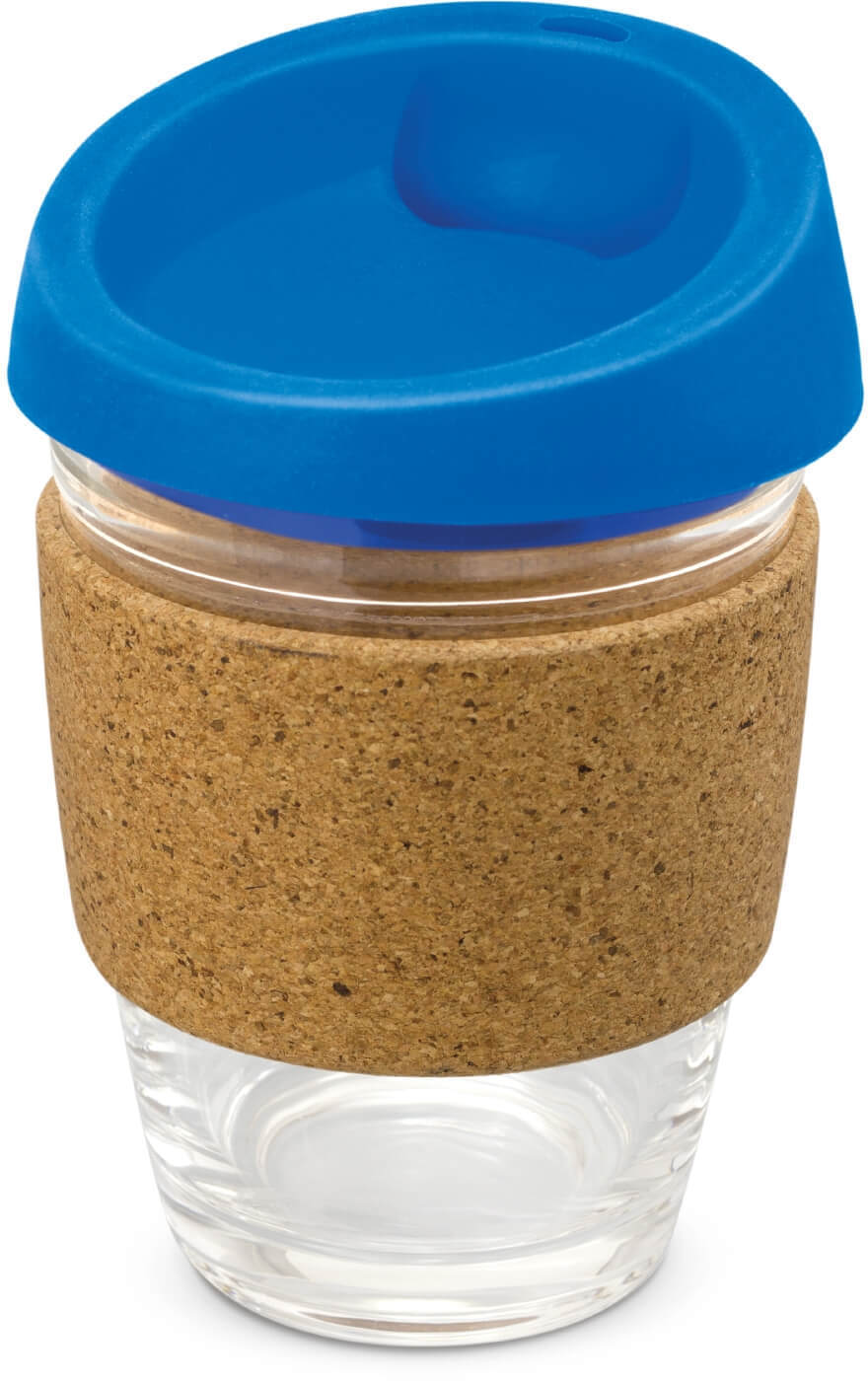 Royal Blue Urban Glass Coffee Cup with Cork Band