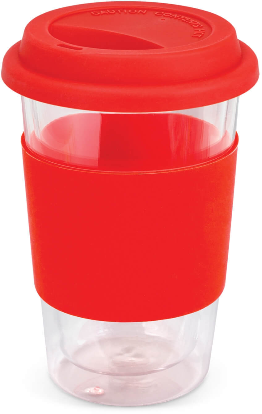 Red 350ml Inca Double Wall Glass Cup