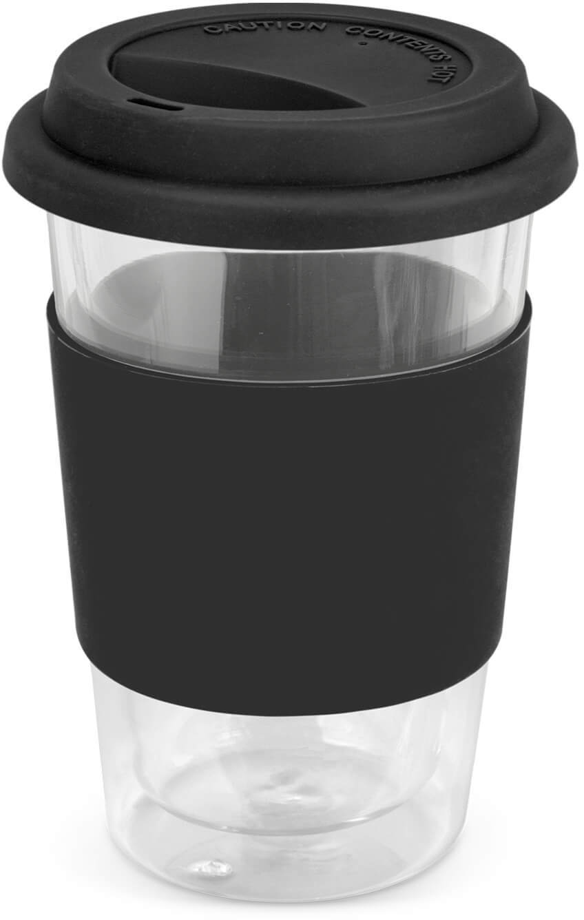 Black 350ml Inca Double Wall Glass Cup