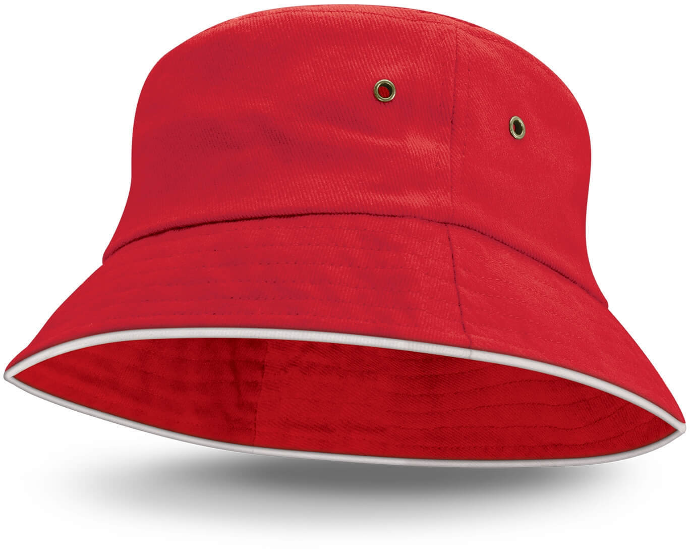 Hat: Red Bondi Premium Bucket Hat - White Sandwich Trim