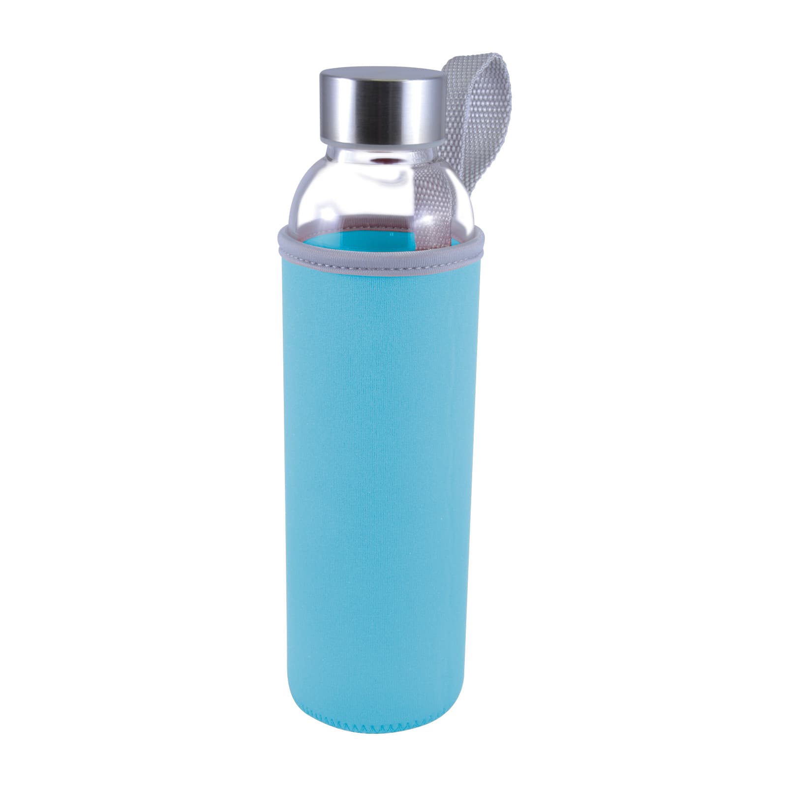 Light Blue Caprice 570 ml Glass Drink Bottle with Neoprene Sleeve