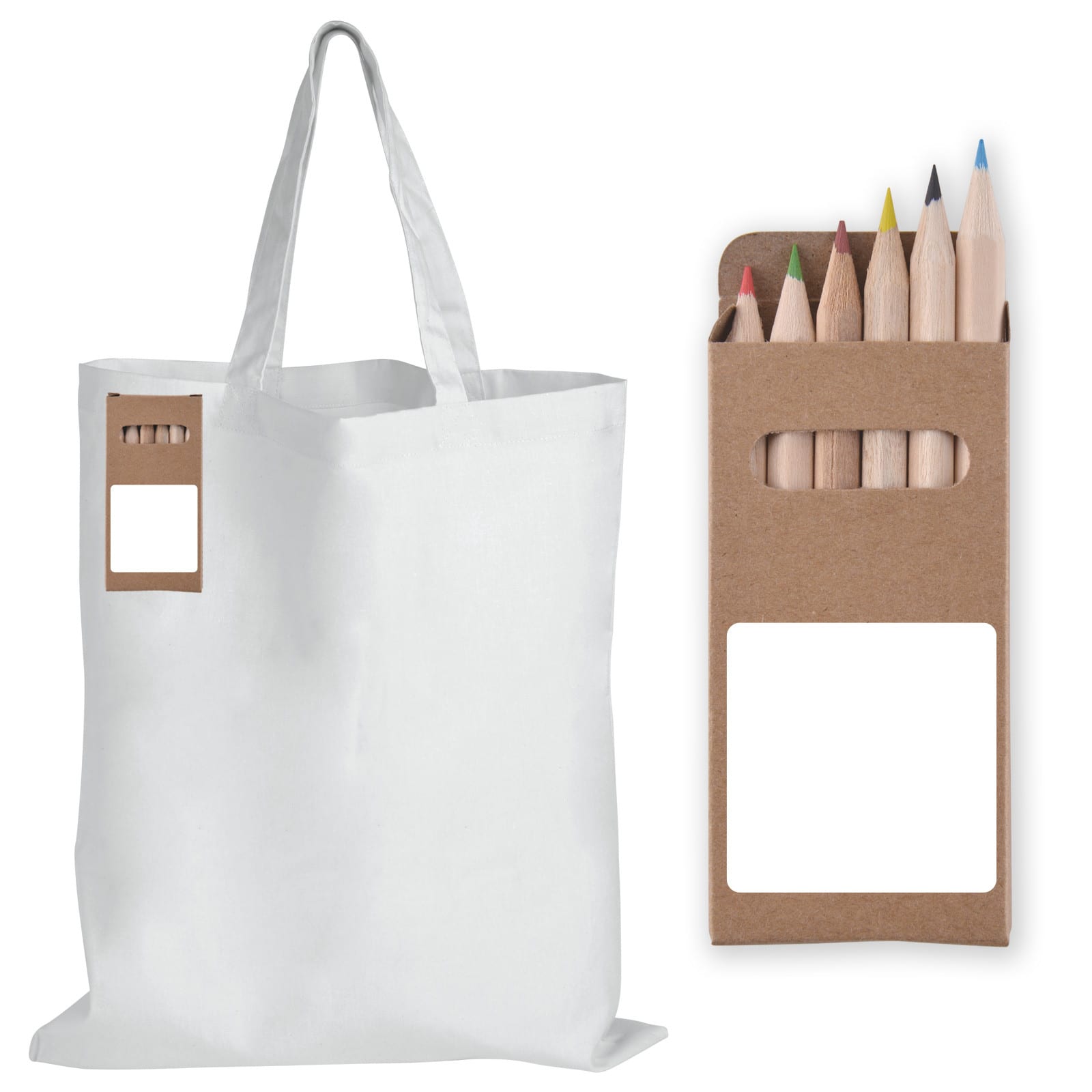 White Colouring in Cotton Bag with Colouring Pencils