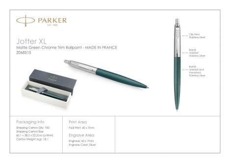 PARKER Jotter XL Ballpoint - FREE ENGRAVING (Greenwich Matte Green)