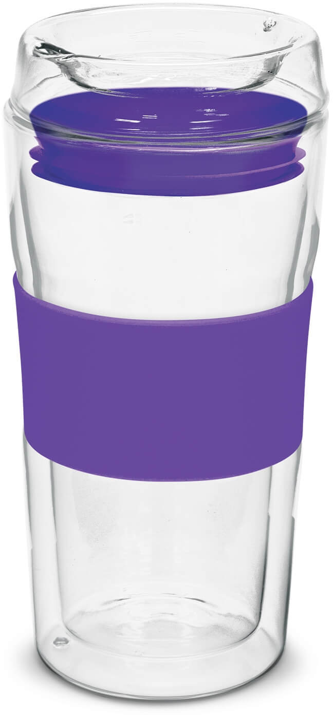 Purple 350ml Double Wall Glass Cup