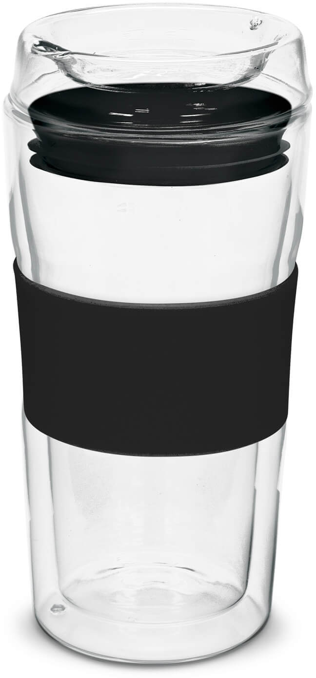 Black 350ml Double Wall Glass Cup