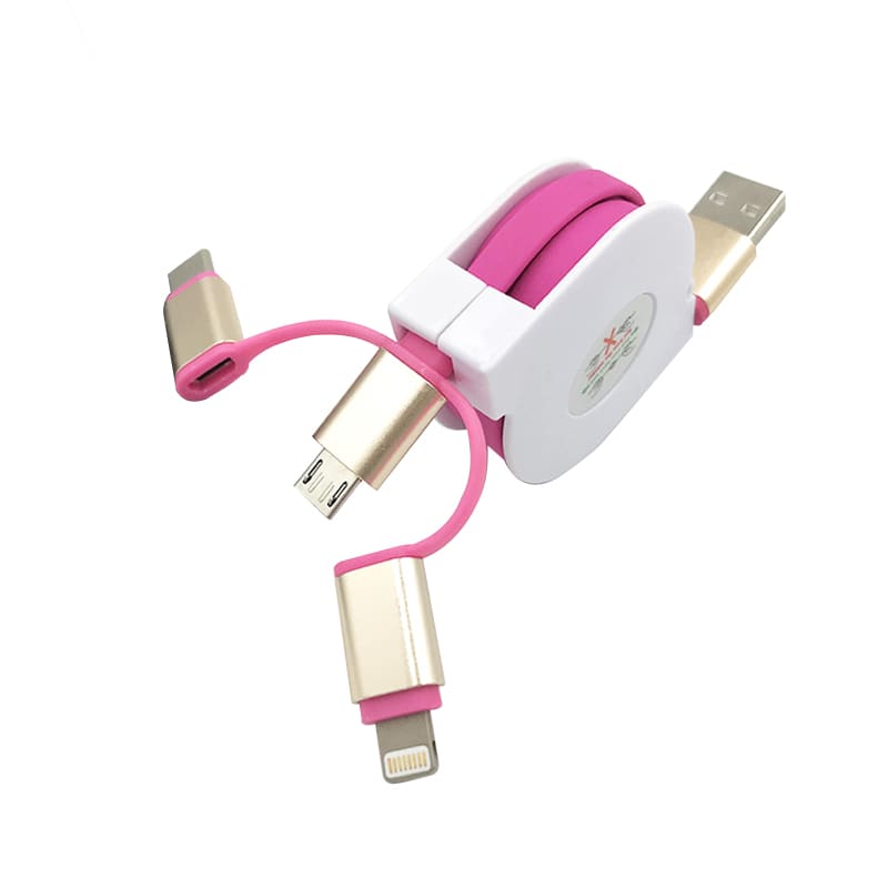 Rose Pink 3-In-1 Retractable Charging Cable