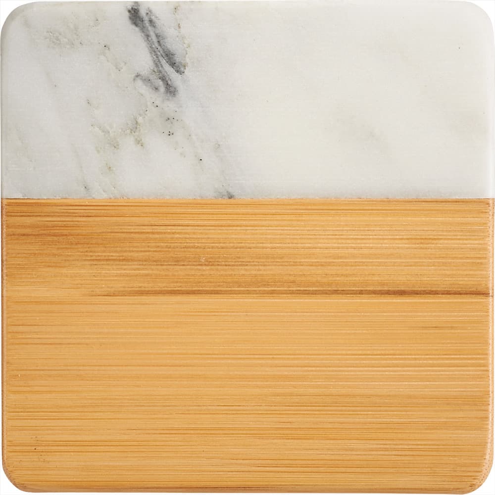 Natural And White Marble and Bamboo Coaster