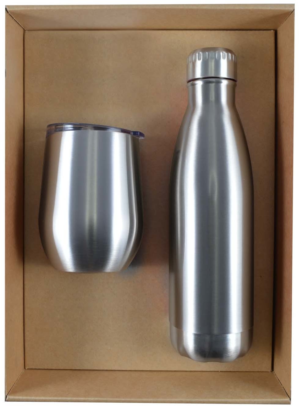 Silver Water Bottle &amp; Coffee Cup Gift Set