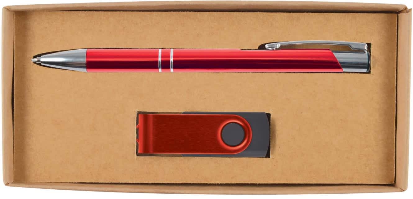 Red Bellman Pen &amp; USB Cardboard Gift Set