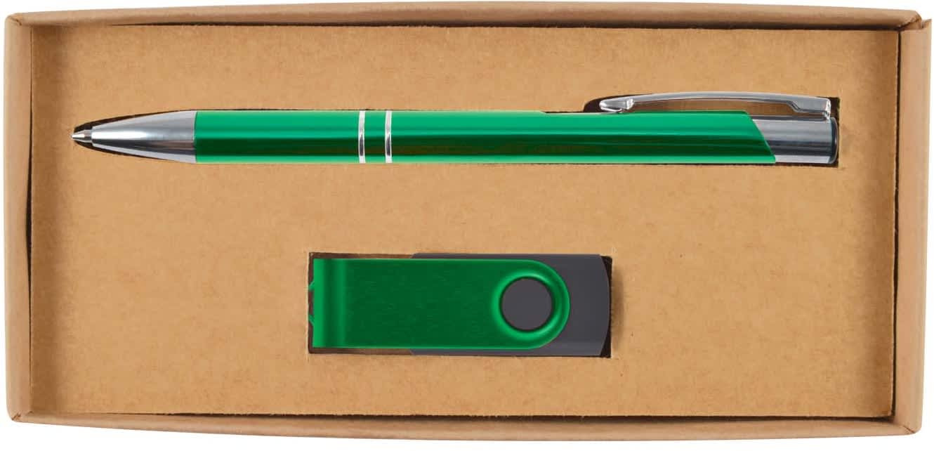 Green Bellman Pen &amp; USB Cardboard Gift Set