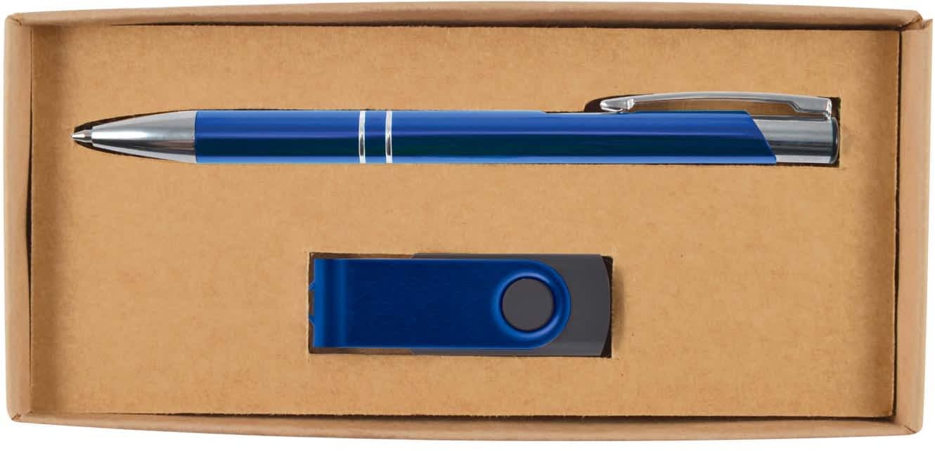 Dark Blue Bellman Pen &amp; USB Cardboard Gift Set