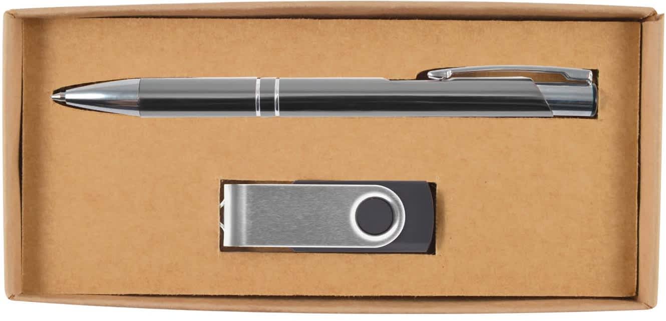 Gunmetal Bellman Pen &amp; USB Cardboard Gift Set