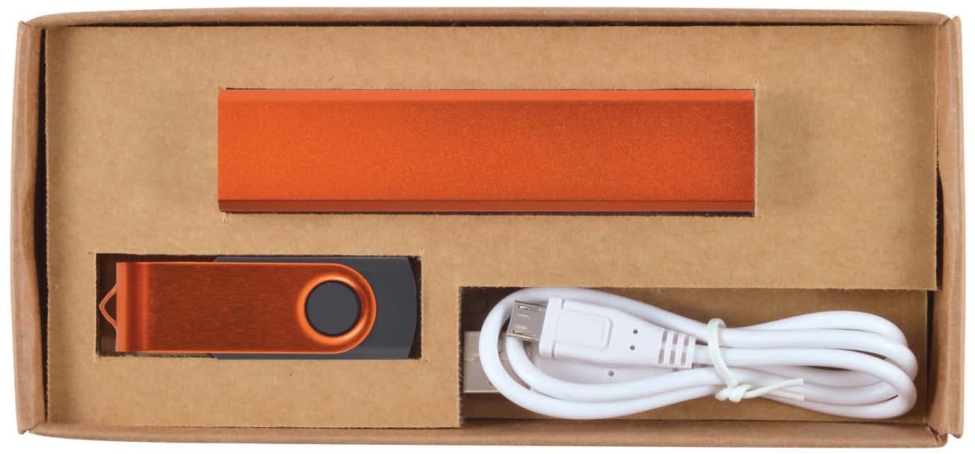 Orange IInfinity Cardboard Gift Set with Powerbank and USB