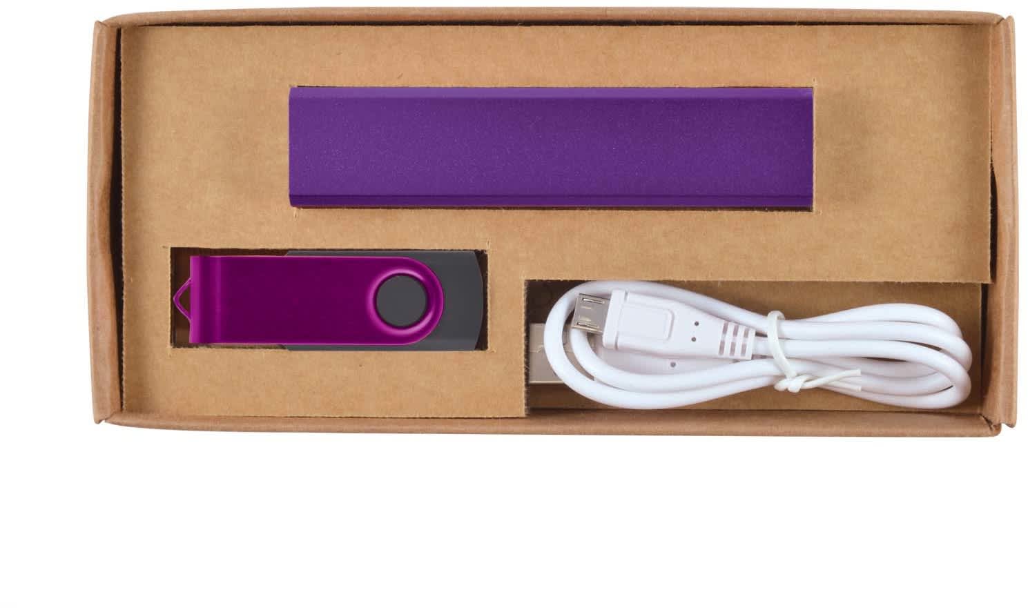 Purple IInfinity Cardboard Gift Set with Powerbank and USB