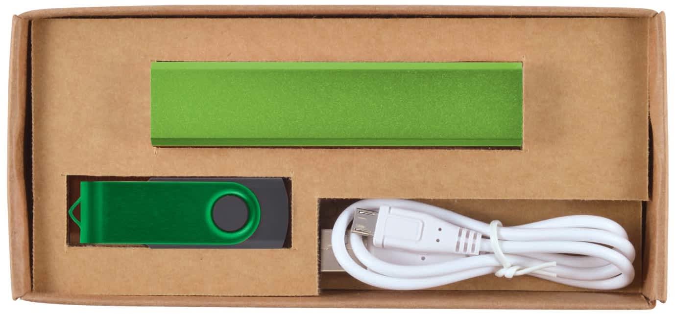 Green IInfinity Cardboard Gift Set with Powerbank and USB