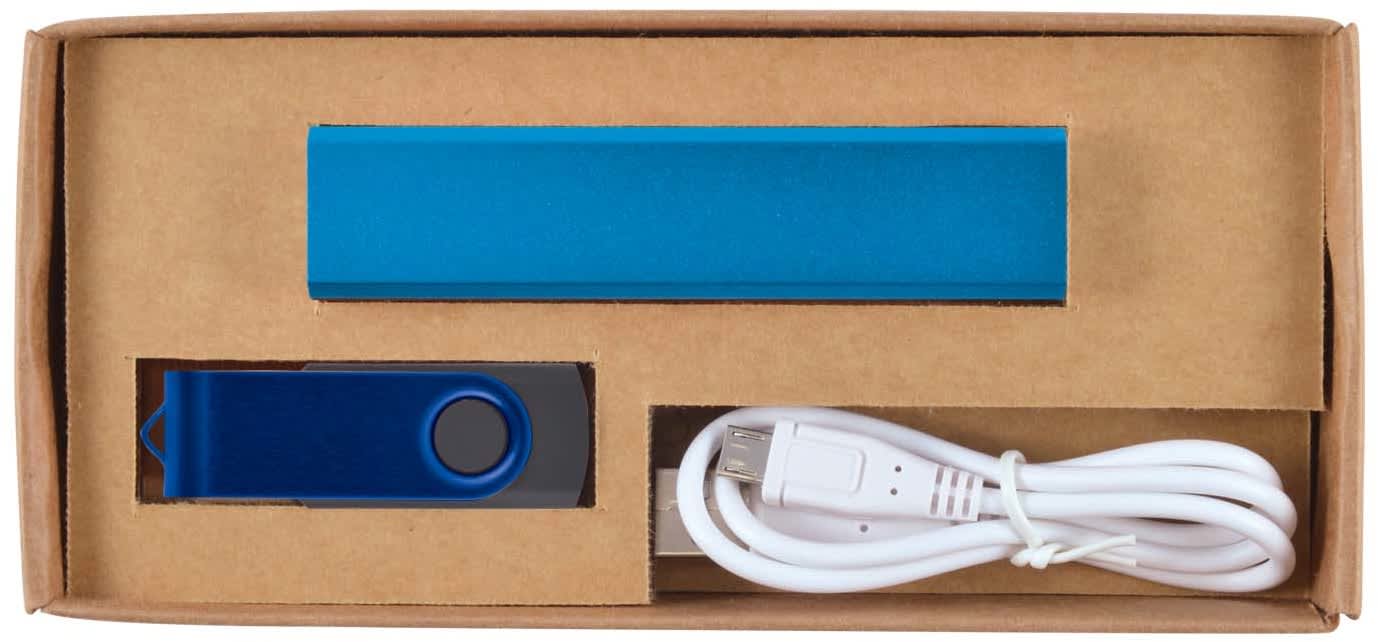 Dark Blue IInfinity Cardboard Gift Set with Powerbank and USB
