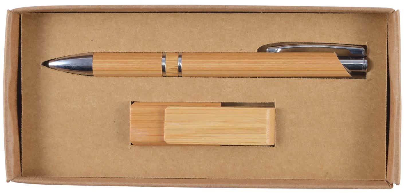 Bamboo Kyoto Cardboard Gift Set with Bamboo Pen and USB