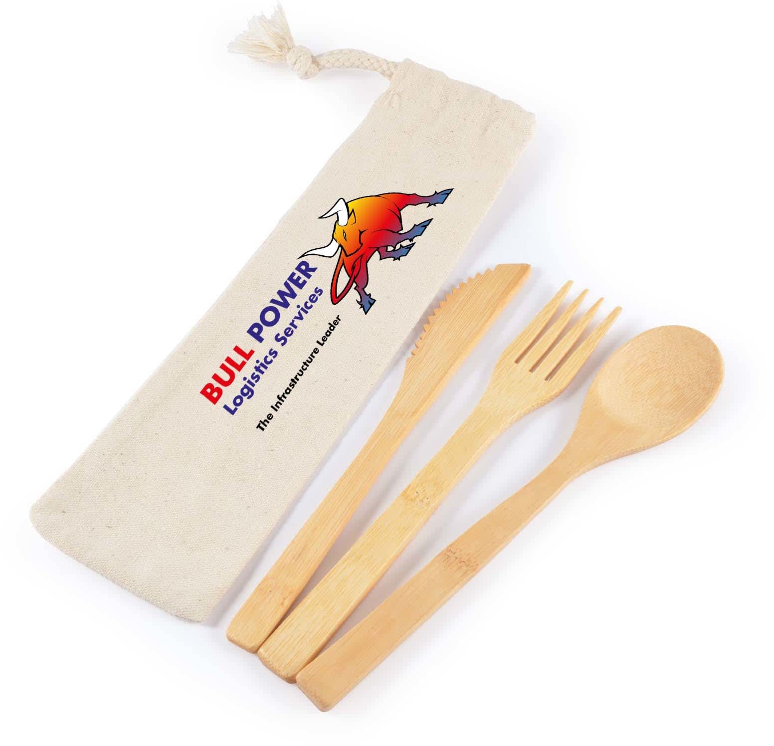 Miso Bamboo Cutlery Set in Calico Pouch