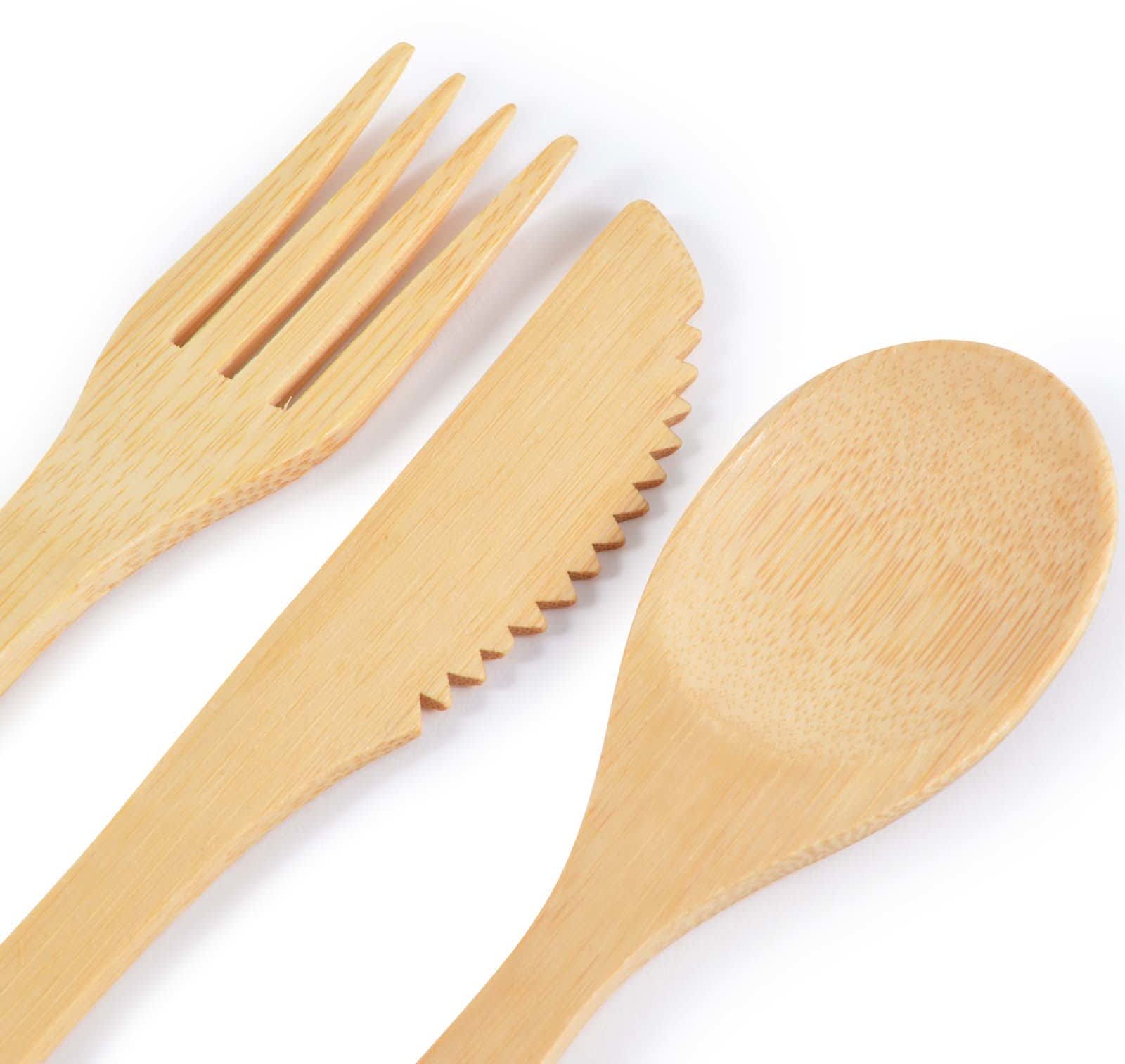 Natural Miso Bamboo Cutlery Set in Calico Pouch