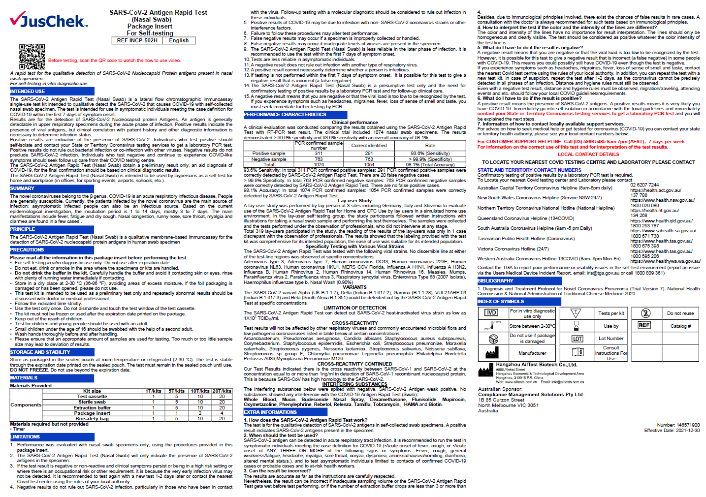 JusChek Nasal Swab Rapid Antigen Test (RAT)