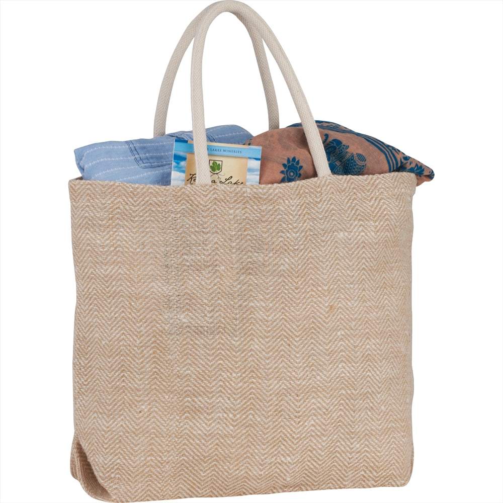 Natural Herringbone Jute Tote