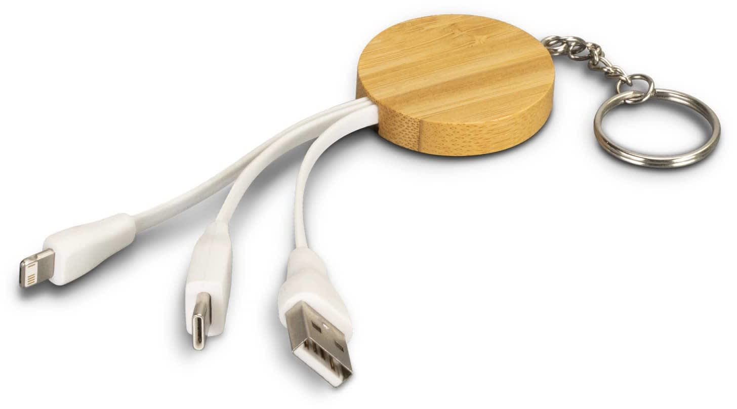 Natural Bamboo Charging Cable Key Ring - Round