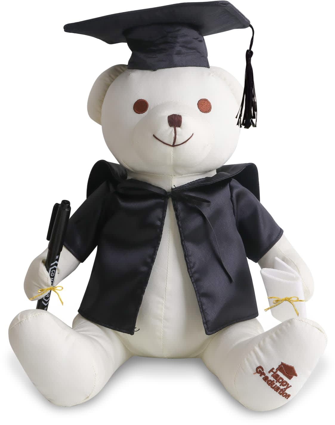 Cream Graduation Signature Calico Bear with Pen