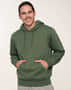 Army Green Adult's Close Front Contrast Fleecy Hoodie